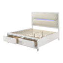 Tarian Queen Bed w/Led & Storage, White Boucle & Pearl White Finish Acme