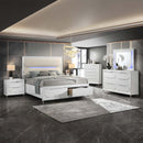 Tarian Queen Bed w/Led & Storage, White Boucle & Pearl White Finish Acme