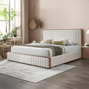 Kaleea King Bed, Beige Chenille & Walnut Finish Acme