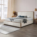 Kaleea King Bed, Beige Chenille & Walnut Finish Acme