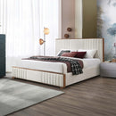 Kaleea King Bed, Beige Chenille & Walnut Finish Acme