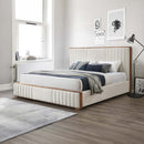 Kaleea Queen Bed, Beige Chenille & Walnut Finish Acme
