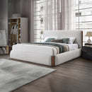 Sandro Queen Bed, White Boucle & Walnut Finish Acme