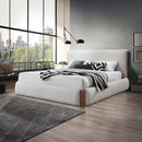 Sandro Queen Bed, White Boucle & Walnut Finish Acme
