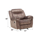 Zubaida Motion Glider Recliner, Two Tone Chocolate Velvet Acme