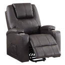 Recliner w/Power Lift & Massage, Brown Leather Aire Acme