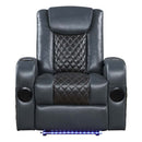 Alair Power Recliner w/Bluetooth, Blue/Black Leather Aire Acme