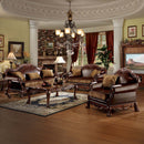 Dresden 89" Sofa w/3 Pillows, Brown Faux Leather & Chenille Acme