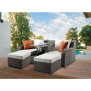 Salena Patio Sofa w/2 Pillows & 2 Ottomans , Beige Fabric & Gray Wicker Acme