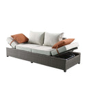 Salena Patio Sofa w/2 Pillows & Ottoman , Beige Fabric & Gray Wicker Acme