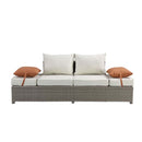 Salena Patio Sofa w/2 Pillows & Ottoman , Beige Fabric & Gray Wicker Acme