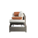 Salena Patio Sofa w/2 Pillows & Ottoman , Beige Fabric & Gray Wicker Acme