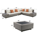 Salena Patio 67" Sectional Sofa w/4 Pillows & Coffee Table, Beige Fabric Acme