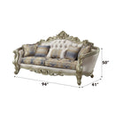 Gorsedd 94" Sofa w/5 Pillows, Fabric & Golden Ivory Finish Acme