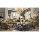 Dresden 85" Sofa w/4 Pillows, Bone Faux Leather & Gold Patina Finish Acme