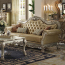 Dresden 85" Sofa w/4 Pillows, Bone Faux Leather & Gold Patina Finish Acme