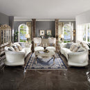 Dresden II 113" Sofa w/7 Pillows, Pearl Faux Leather & Gold Patina Finish Acme