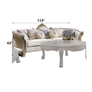 Dresden II 113" Sofa w/7 Pillows, Pearl Faux Leather & Gold Patina Finish Acme