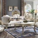 Dresden II 113" Sofa w/7 Pillows, Pearl Faux Leather & Gold Patina Finish Acme