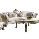 Dresden II 113" Sofa w/7 Pillows, Pearl Faux Leather & Gold Patina Finish Acme