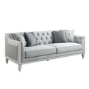 Katia 85" Sofa w/4 Pillows, Light Gray Linen & Weathered White Finish Acme
