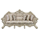 Danae 100" Sofa w/7 Pillows, Fabric, Champagne & Gold Finish Acme
