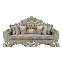 Sorina 99" Sofa w/7 Pillows, Velvet, Fabric & Antique Gold Finish Acme