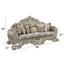 Sorina 99" Sofa w/7 Pillows, Velvet, Fabric & Antique Gold Finish Acme