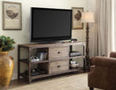 Gorden  60" TV Stand, Weathered Oak Finish & Antique Silver Metal Acme