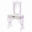 Priya II Vanity Set w/Stool, White & Light Faux Leather rple Finish Acme