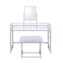 Carenze II Vanity Set w/Stool, White Faux Fur & Chrome Finish Acme