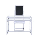 Carenze II Vanity Set w/Stool, White Faux Fur & Chrome Finish Acme