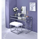 Carenze II Vanity Set w/Stool, White Faux Fur & Chrome Finish Acme
