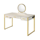 Myles Vanity Set w/Stool, Antique White & Champagne Finish Acme