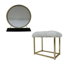 Adao Vanity Mirror & Stool, Faux Fur, Mirror, Black & Brass Finish Acme
