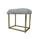 Adao Vanity Mirror & Stool, Faux Fur, Mirror, Black & Brass Finish Acme