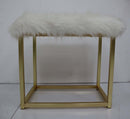 Adao Vanity Mirror & Stool, Faux Fur, Mirror, Black & Brass Finish Acme