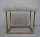 Adao Vanity Mirror & Stool, Faux Fur, Mirror, White & Brass Finish Acme