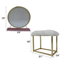 Adao Vanity Mirror & Stool, Faux Fur, Mirror, Pink & Gold Finish Acme