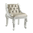 Vanaheim Vanity Stool, Beige Faux Leather & Antique White Finish Acme