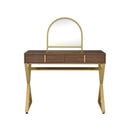 Coleen Vanity Desk w/Mirror & Jewelry Tray, Walnut & Gold Finish Acme