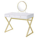 Coleen Vanity Desk w/Mirror & Jewelry Tray, White & Gold Finish Acme