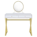 Coleen Vanity Desk w/Mirror & Jewelry Tray, White & Gold Finish Acme