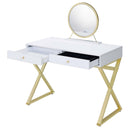 Coleen Vanity Desk w/Mirror & Jewelry Tray, White & Gold Finish Acme