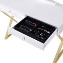 Coleen Vanity Desk w/Mirror & Jewelry Tray, White & Gold Finish Acme
