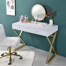 Coleen Vanity Desk w/Mirror & Jewelry Tray, White & Gold Finish Acme