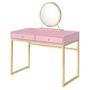 Coleen Vanity Desk w/Mirror & Jewelry Tray, Pink & Gold Finish Acme
