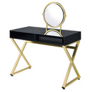 Coleen Vanity Desk w/Mirror & Jewelry Tray, Black & Gold Finish Acme