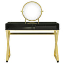 Coleen Vanity Desk w/Mirror & Jewelry Tray, Black & Gold Finish Acme