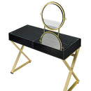 Coleen Vanity Desk w/Mirror & Jewelry Tray, Black & Gold Finish Acme
